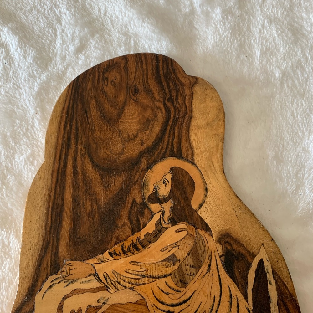 Vintage Parquetry Wood “Jesus Praying”Hand Crafted - Picture 5 of 7